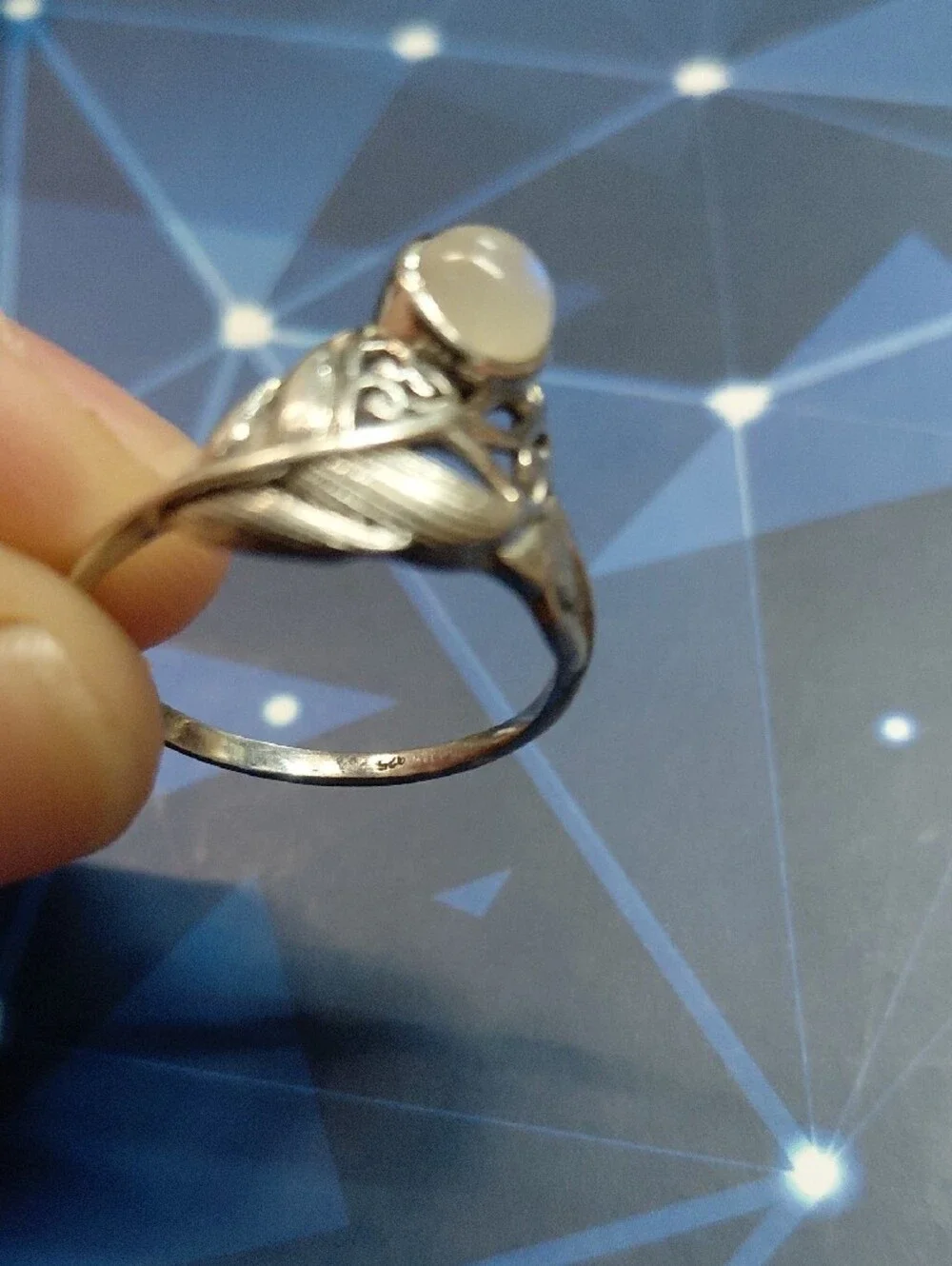 Sterling Silver Moonstone Ring - White Moonstone Leaf Design